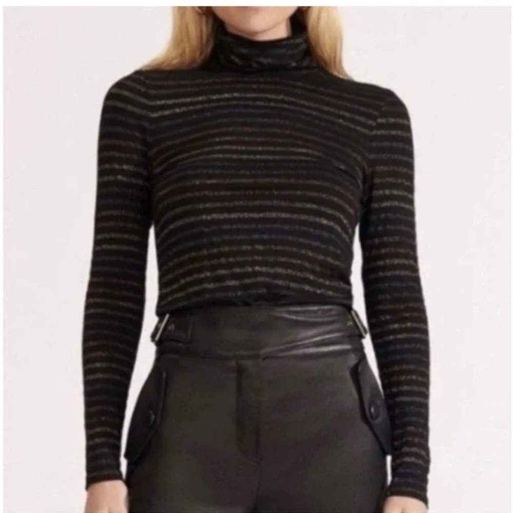 Veronica Beard Black and Purple Striped Turtleneck Top. Size S